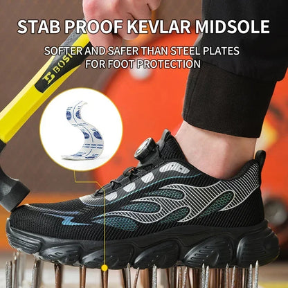 Rotating Button Tactical Boots Men Reflective Steel Toe Shoes Indestructible Work Sneakers Protective Safety Boots Size 47 48