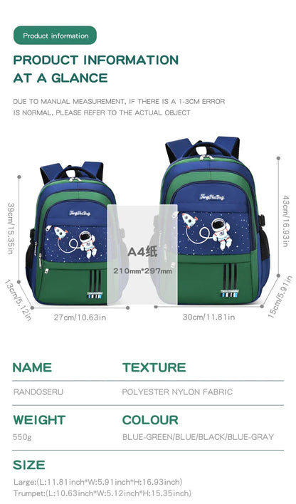 Elementary School Students Schoolbag Boys 1,2,3,4,5,6 Grades 6-12 Years Old Astronaut Shoulder Baglaptop Backpack Waterproof WEA