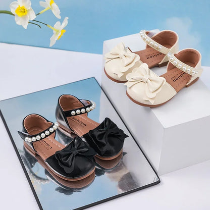 New Children Princess Sandals Sweet Pearl Summer Little Girl Wedding Party Shoes Elegant Fashion Kids Causal Pearl Flat Sandals