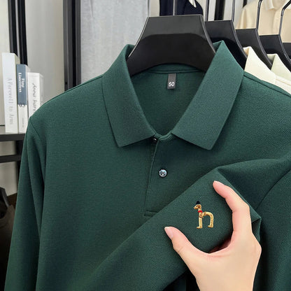 Original Brand Men's Polo Shirt 100 Cotton Lapel Dog Embroider Long Sleeve T-Shirt Autumn New Business Casual Handsome Men'swear