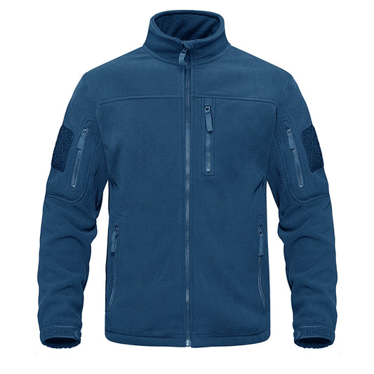 Full Zip Up Green Fleece Jacket Thermal Warm Work Coats Mens Zipper Pockets Jacket Hiking Training Outwear Windbreaker