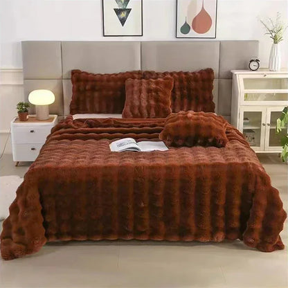 Cozy Rabbit Hair Bubble Velvet Blanket for Napping Soft Fuzzy Plush Bed Cover Sofa Throw Blanket All Season Warmth