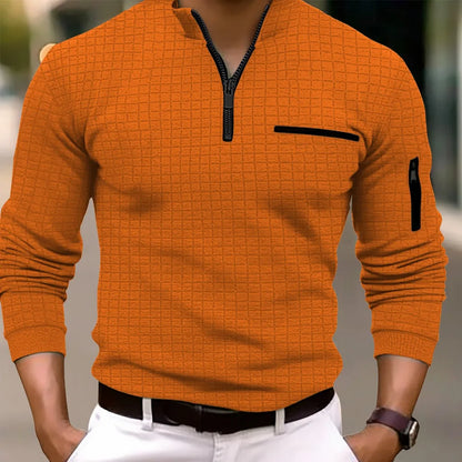 2023 new spring and autumn quick sell men's checker checkered stand collar POLO shirt arm zipper sports breathable polo shirt