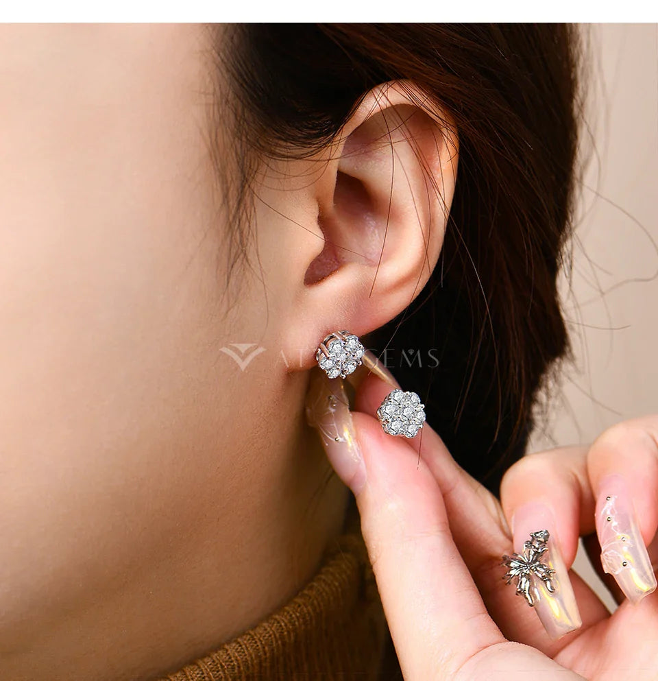 Round Cut 2.5mm 3.0mm Moissanite Diamond Earring Flower shape D VVS1 Color 925 Silver Pure 10k 14k Au750 Gold for Women