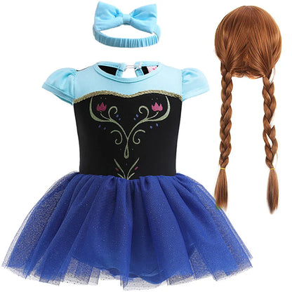 New Infant Baby Romper Blue Dress Snow White Elsa Anna Costume Cute Design Baby Cotton Dress+Headband Accessories Set
