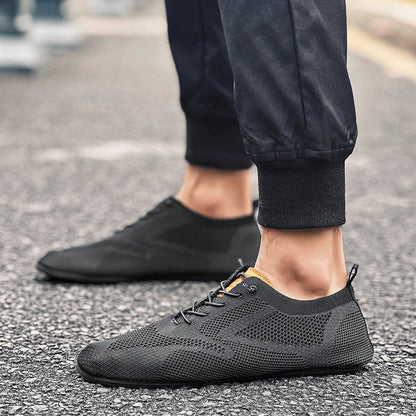 Sapatos Masculinos de Verão em Malha, Sapatilhas Planas para Uso Exterior, Sapatos de Caminhada de Alta Qualidade, Confortáveis, com Cadarço, Respiráveis, Antiderrapantes, Casuais
