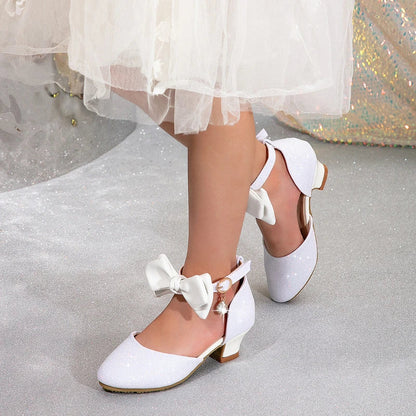 New Children High Heels Ankle-strap Bowknot Girl Princess Dress Sandals Sweet Wedding Party Versatile Kids Fashion Catwalk Shoes