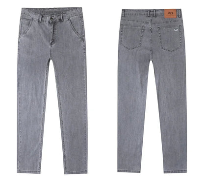 Summer Thin Men's Loose Straight Jeans Lyocell Soft Drape Business Casual Trousers Classic Smoke Gray Brand Ice Silk Pants