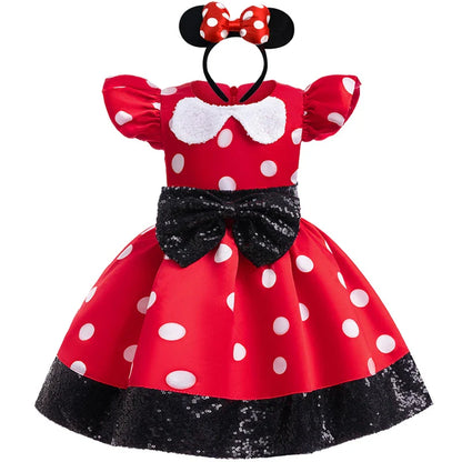 Girl's sequin polka dot princess dress 0-6-year-old children's bow fluffy dress birthday carnival Halloween role-playing costume