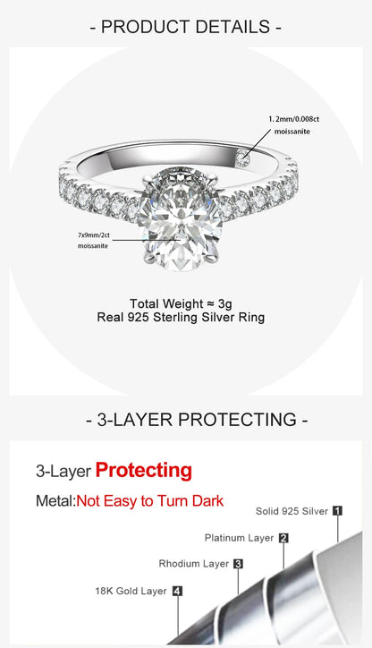 2 Carat Oval Cut D Color Moissanite Ring 18K Gold Plated 925 Sterling Silver Engagement Wedding Rings Wholesale