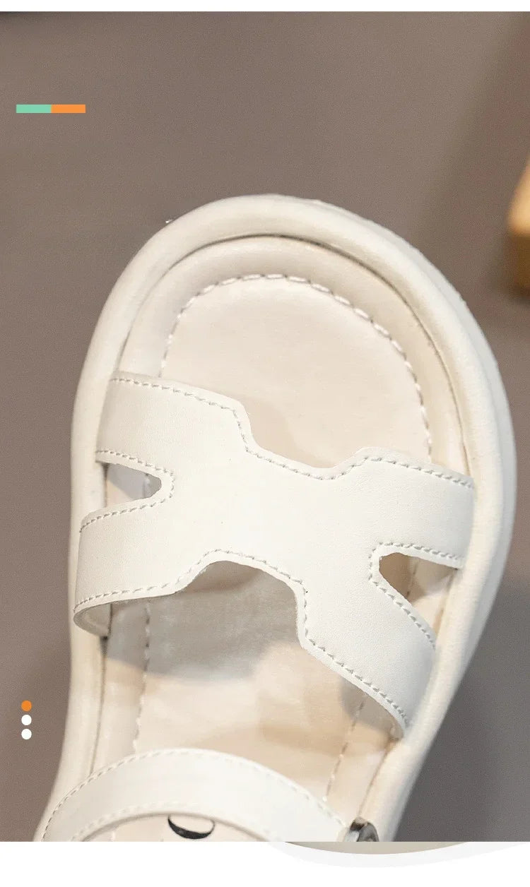 New Summer Girl Sandals Fashion Solid Color Children Causal Versatile Open-toe Beach Shoes Breathable Kids Thick Bottom Sandals