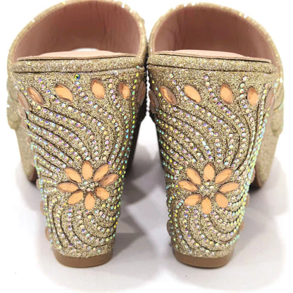 Women's Shoes High Heels Sexy Ladies Party Wedding Pattern Embroidery Mules Shoes and Bags Set for Italian