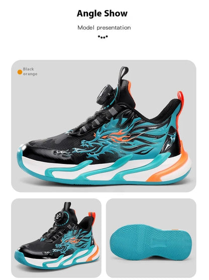 New waterproof leather-top rotary buckle children's sports casual shoes breathable running shoes for primary school students