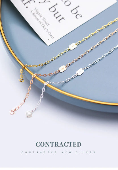 3 Color 925 Sterling Silver Simple Bracelet for Women Fashion Geometric Oval Pearl Bracelet Korea Style Fine Jewelry Gift