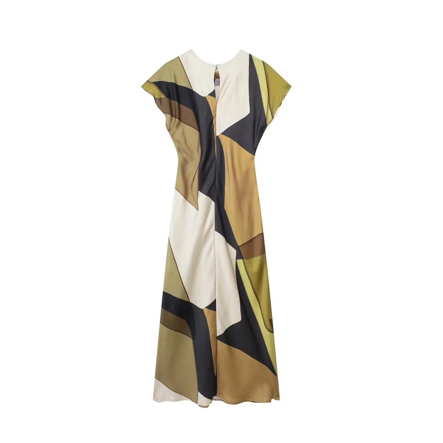 Summer Women Dress Fashion Vintage Print O-Neck Midi Dress Waist Cinched Casual Chic Woman Elegant Dresses