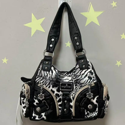 Women Handbags Soft Tote Bag Small Top-handle Fashion Satchel Multi-Pockets Leopard Shoulder Bag Hobos Phone Pack
