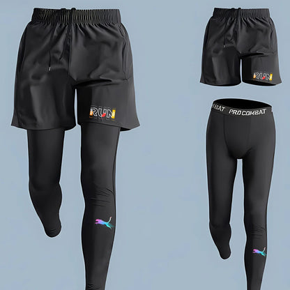 Men's 2 Piece Running Set Quick Dry Sport Shorts with Compression Tights for Gym Fitness Jogging Basketball