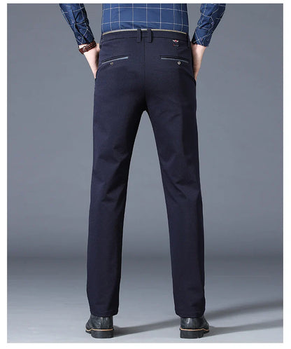 Winter New Classic Men's Fleece Casual Pants Thickened Straight Slim Warm Business Casual Office Male Velvet Trousers