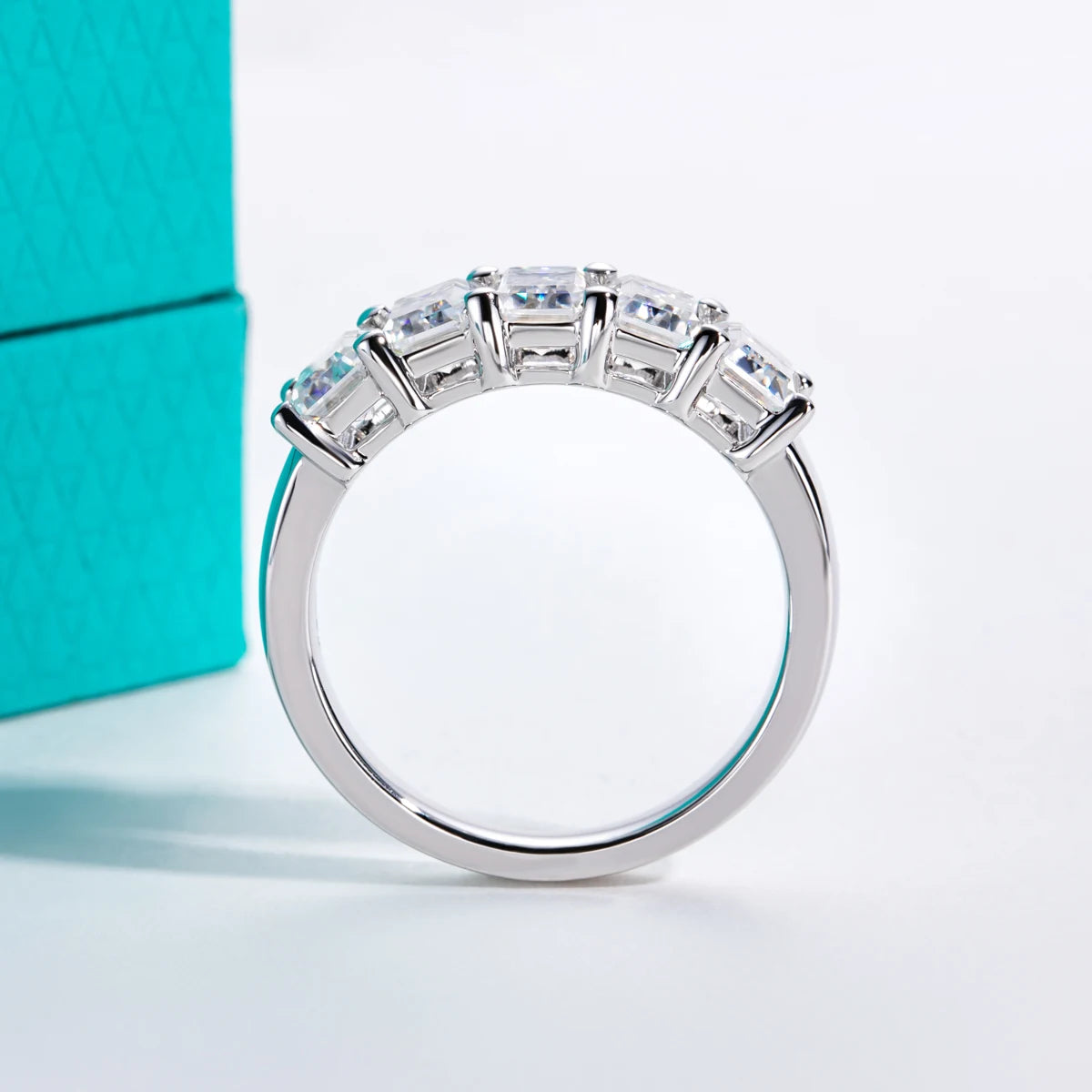 0.6ct 3cttw Emerald Cut Moissanite Wedding Band Ring 925 Sterling Silver D Color Moissanites Promise Ring for Women