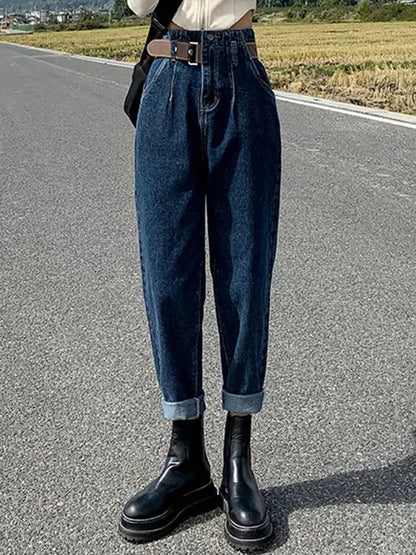 Women Casual Elastic High Waist Loose Denim Pants