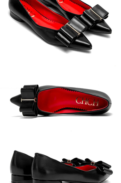 2025 Women's Flat Shoes New Black Pointed Bow Business Shoes Comfortable Commuting Women Shoes