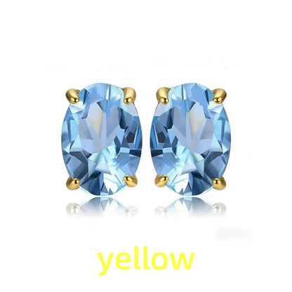 Rose Gold Yellow Gold Plated Oval Natural Amethyst Citrine Garnet Topaz Peridot 925 Sterling Silver Earrings for Women
