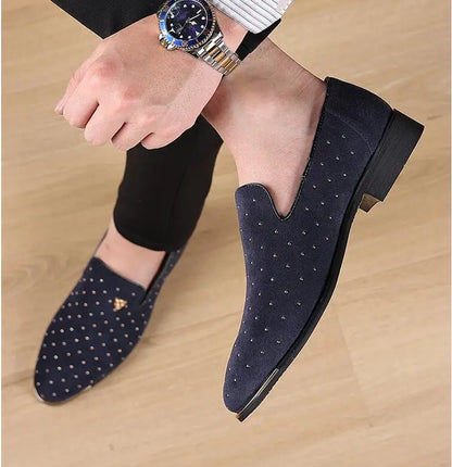 Men's Suede Leather Casual Shoes Mens Fashion Slip-on Rivets Party Wedding Loafers Moccasins Men Light Comfortable Driving Flats