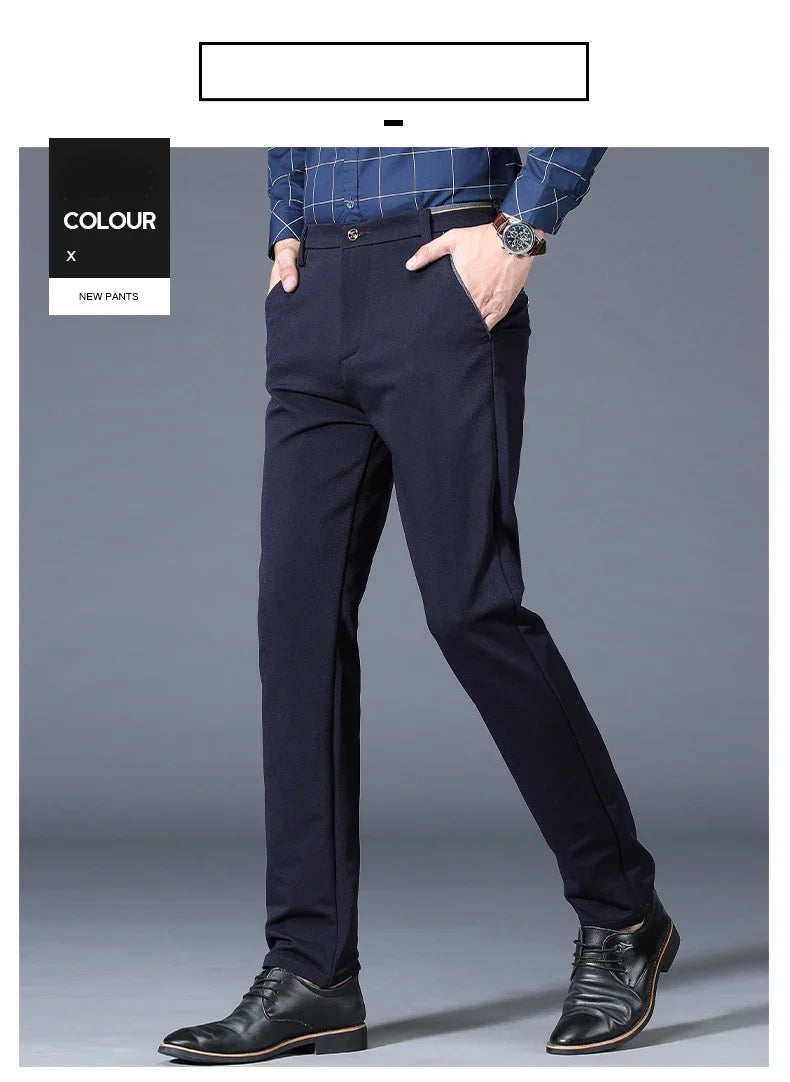 Winter New Classic Men's Fleece Casual Pants Thickened Straight Slim Warm Business Casual Office Male Velvet Trousers