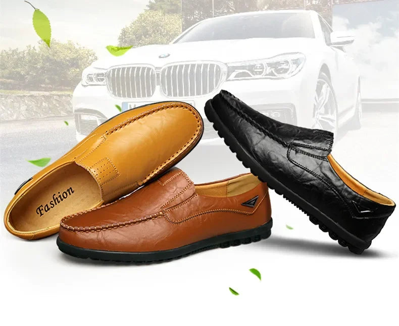 Leather Men Casual Shoes Breathable Soft Mens Loafers Italian Brand Moccasins Slip on Black Driving Shoes Plus Size 37-47