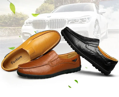 Leather Men Casual Shoes Breathable Soft Mens Loafers Italian Brand Moccasins Slip on Black Driving Shoes Plus Size 37-47