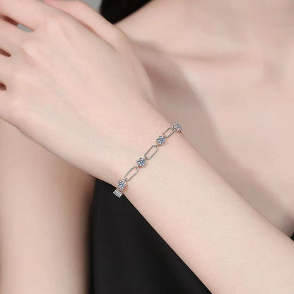 4mm 0.3CT D Color Round  Moissanite Diamond Link Bracelet for Woman Man 925 Silver Adjustable 16cm Chain Bracelets GRA Gift
