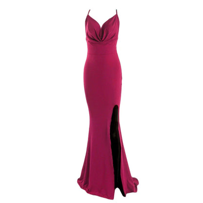 Cowl Neck Backless Cross Straps Split Stretch Bridesmaids Dress Wedding Guest Mermaid Sleeveless Slim Party Evening Gown