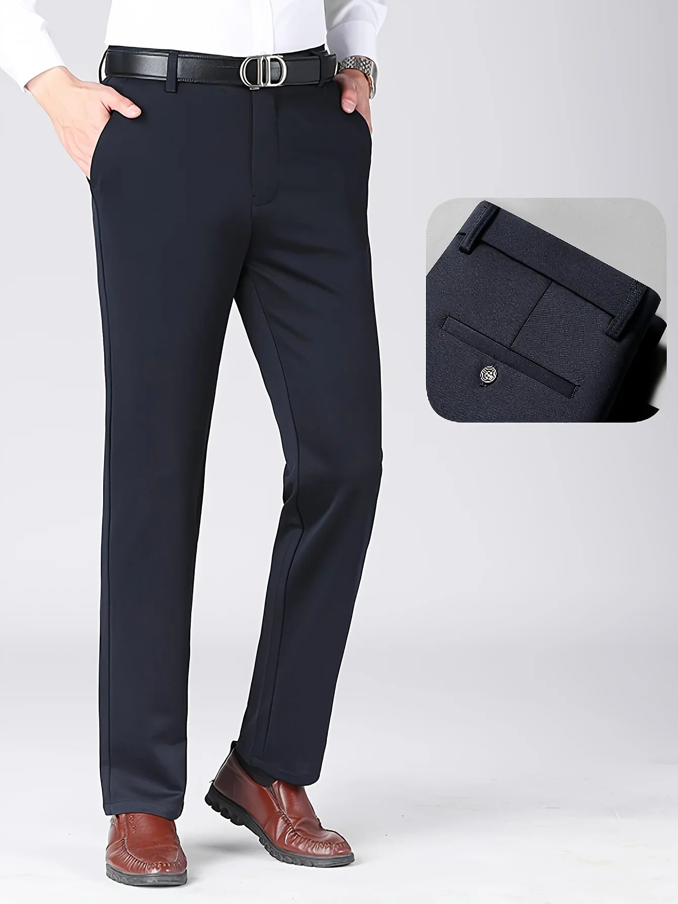 Men's Four-Way Stretch Business Casual Pants - Spring/Autumn Elastic Comfort Formal Dress Trousers for Office & Daily Wear