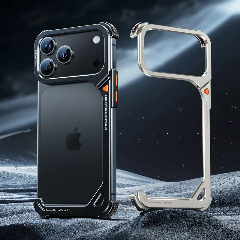 9-Shaped Phone Case for iPhone 17 Pro Max/17 Pro with Hidden Stand Metal Frameless Magsafe Minimalist Shockproof Cover