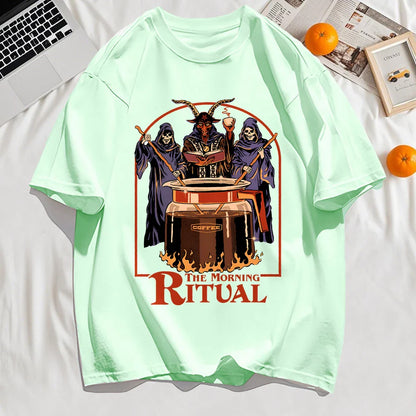 The Morning Ritual Prints Men T-Shirt Summer Breathable Cotton Loose T Shirts All-Match O-Neck Soft Unisex Top