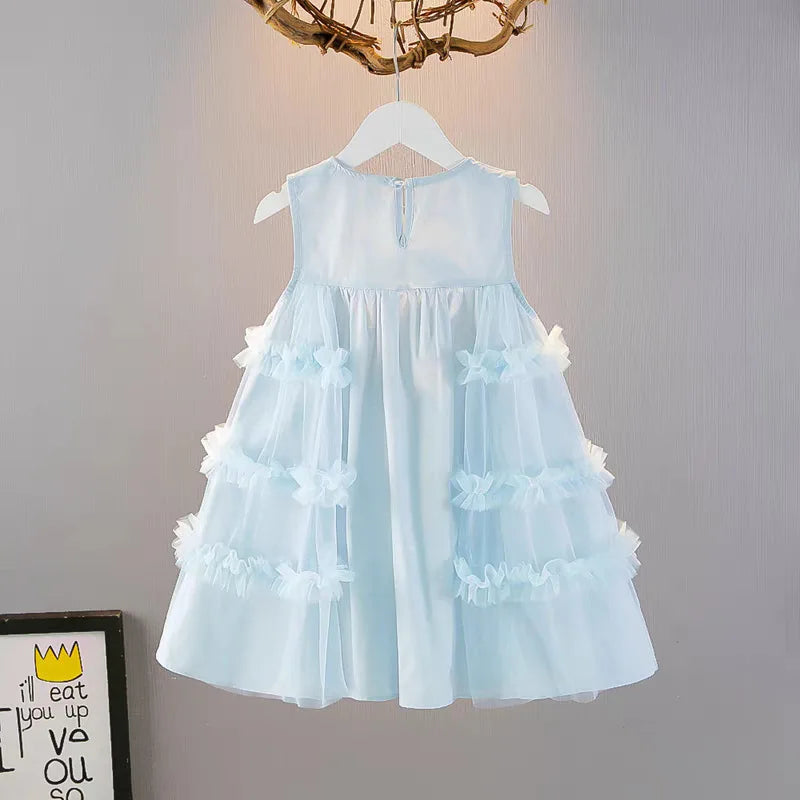 Cute blue lace sleeveless dress With Bag princess dress For 2-10 Yrs baby girls Children Clothes 6.1 Children's Day Clothing
