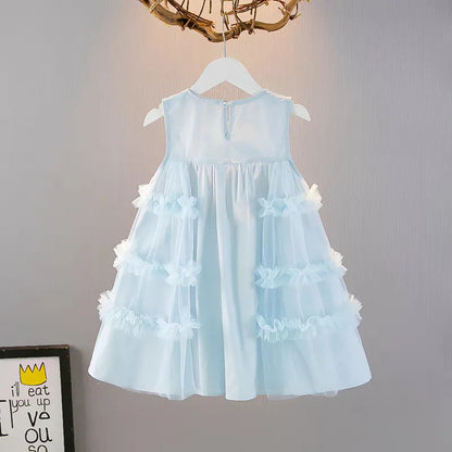 Cute blue lace sleeveless dress With Bag princess dress For 2-10 Yrs baby girls Children Clothes 6.1 Children's Day Clothing