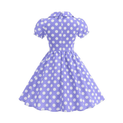 New Fashion Kids Dress For Girls Polka Dot Short-sleeved Children Dress With Baby Collar Daily Girls Casual Costume