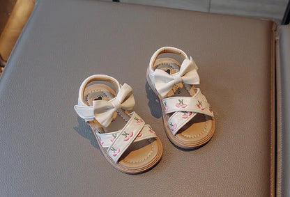 Baby Girls Leather Sandals Princess Sweet Kids Beach Sandals Summer New Children Toddlers Bow Sandals Embroidery Fruit Fashion