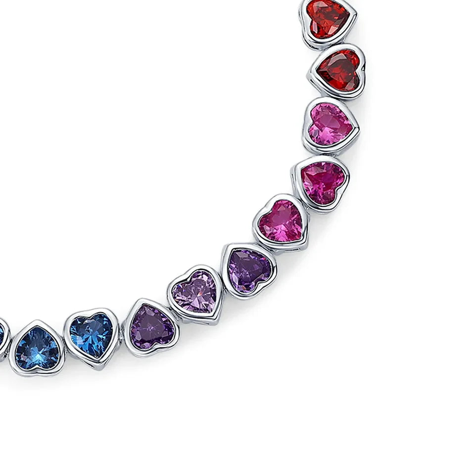 925 Sterling Silver Tennis Bracelet Colorful Rainbow CZ Heart Shaped Zircon Bracelet For Women Fine Jewelry Wholesale