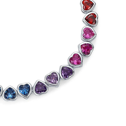 925 Sterling Silver Tennis Bracelet Colorful Rainbow CZ Heart Shaped Zircon Bracelet For Women Fine Jewelry Wholesale