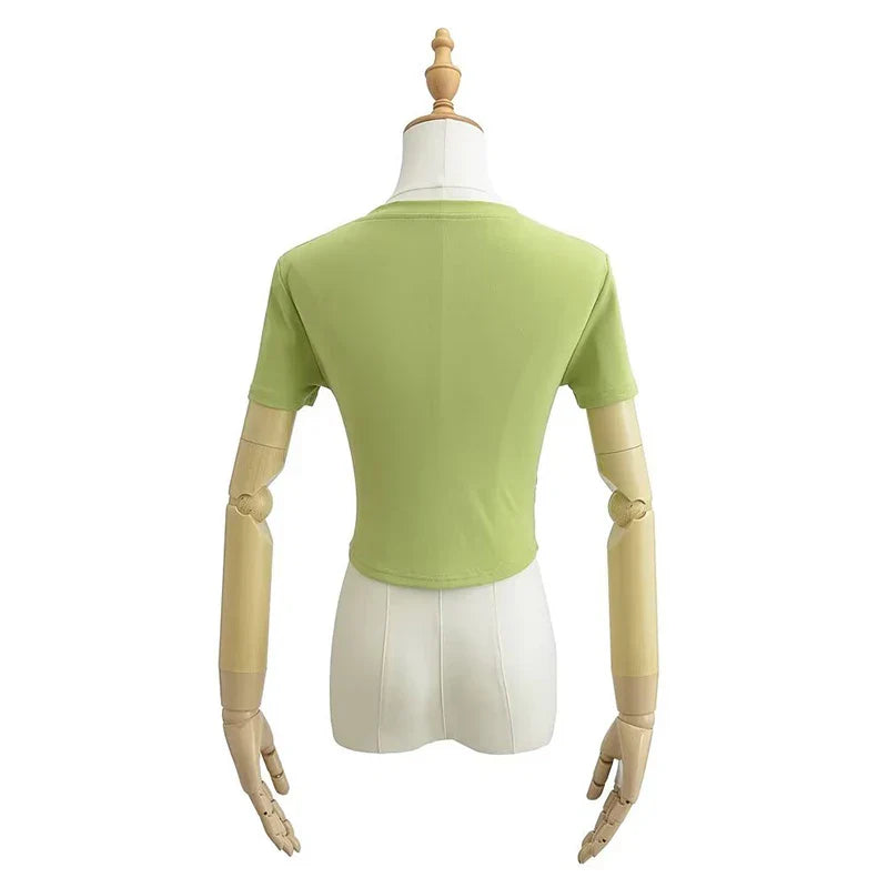 Harajuku Women Crew Neck Short Sleeve Cotton Tee With Ruched Sides Detail T-shirts