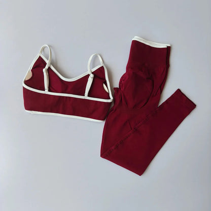 Women 2pcs Sport Sets Gym Push Up Yoga Pants Hollow Back Fitness Bras Workout High Waist Leggings Seamless Tights  Gym Set Suit