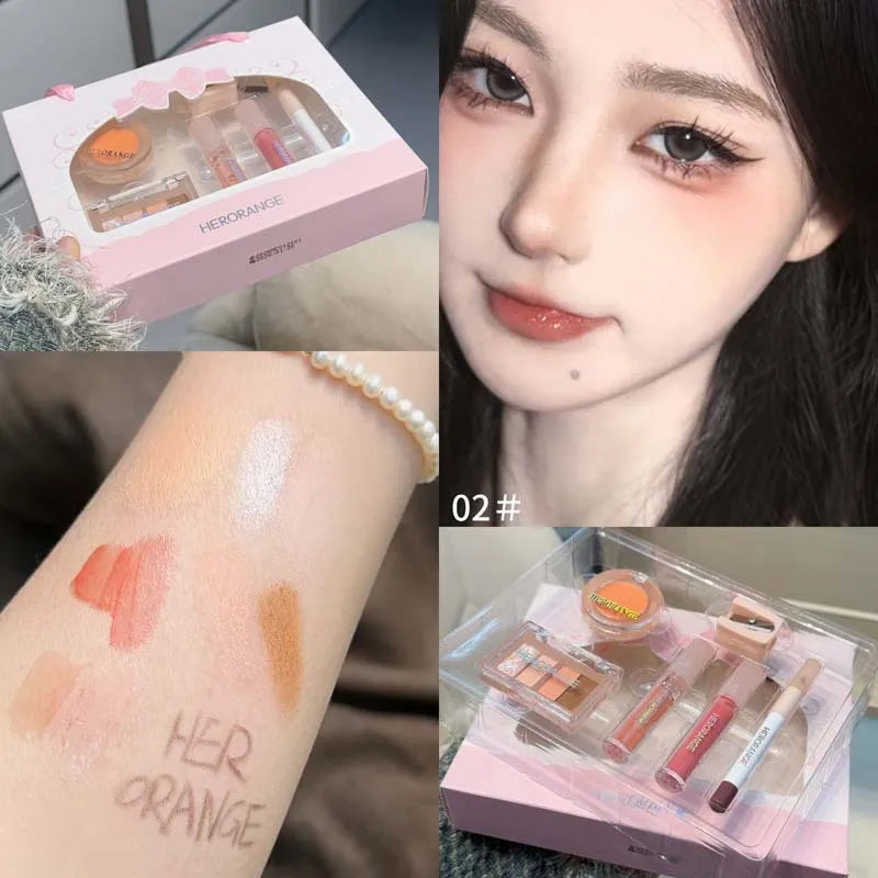 6Pcs Mini Makeup Set Lip Gloss Lip Tint Eyeliner Blush Eyeshadow Waterproof Long Lasting