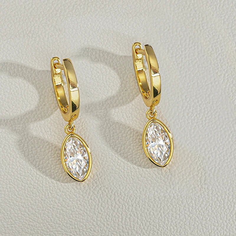 Pass Tested 1CTTW Marquise Cut Moissanite Hoop Earrings for Women 18K Plated Wedding S925 Silver Jewelry Birthday Gift