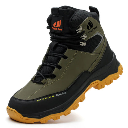Men Work Boots Puncture-Proof Waterproof Work Shoes Steel Toe Safety Boots Industrial Indestructible Boots Side Leather Shoes
