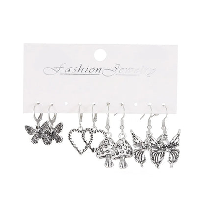 10PCS Set Personality Goth Black Butterfly Snake Heart Dangle Earring for Women Vintage Charm Hoop Earring Punk Jewelry Y2k Gift