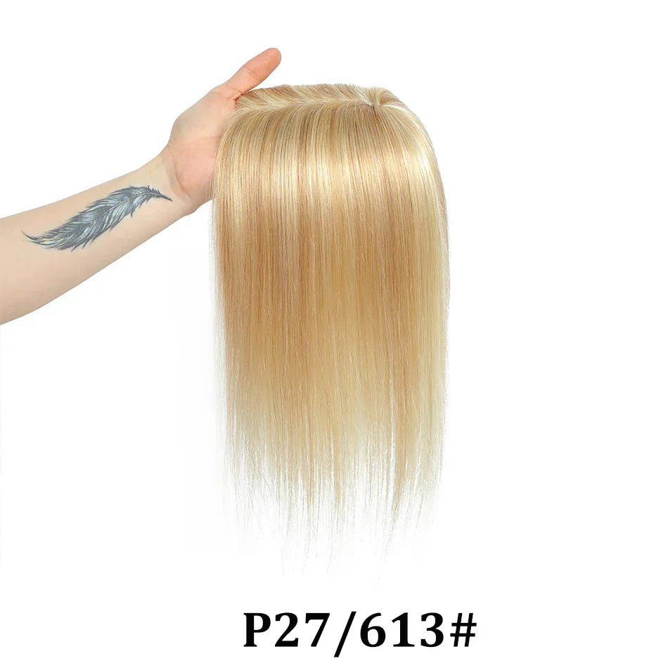 12x13cm Human Hair Toppers with Bangs Black Brown Clip in Hair Toupee for Women Skin Scalp Clip in Remy Hair Pieces