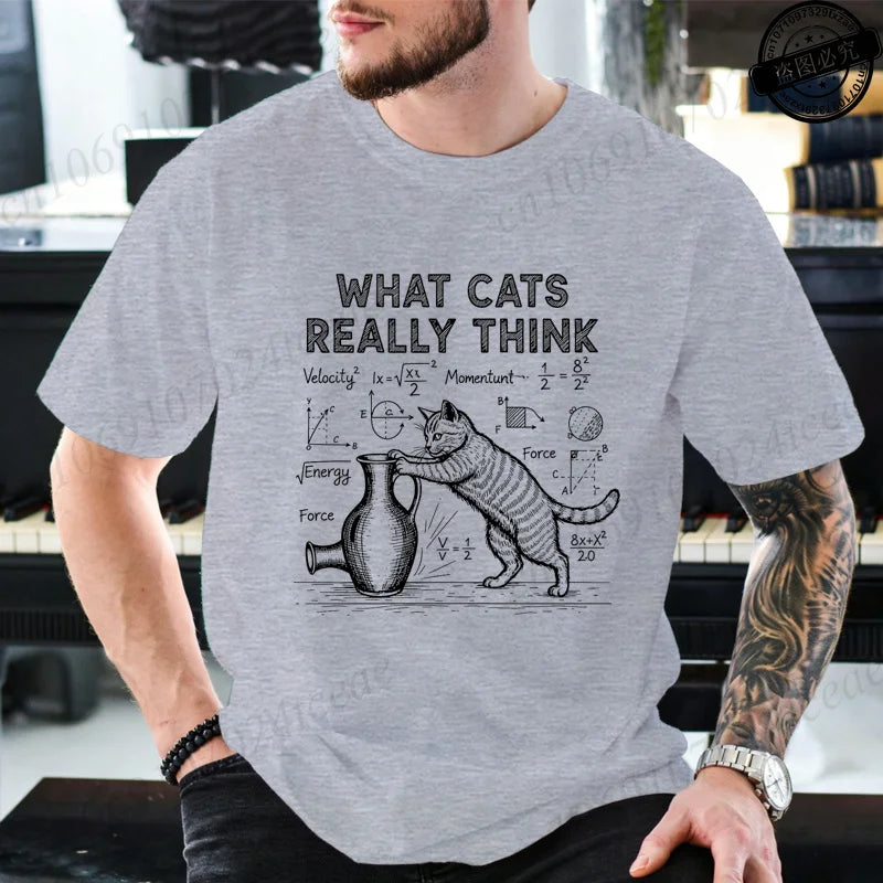Cat Physics Science Joke Men's T Shirt Funny Math Cat Print Tees T-Shirts Men Women Casual Short Sleeve Streetwear Plus Size