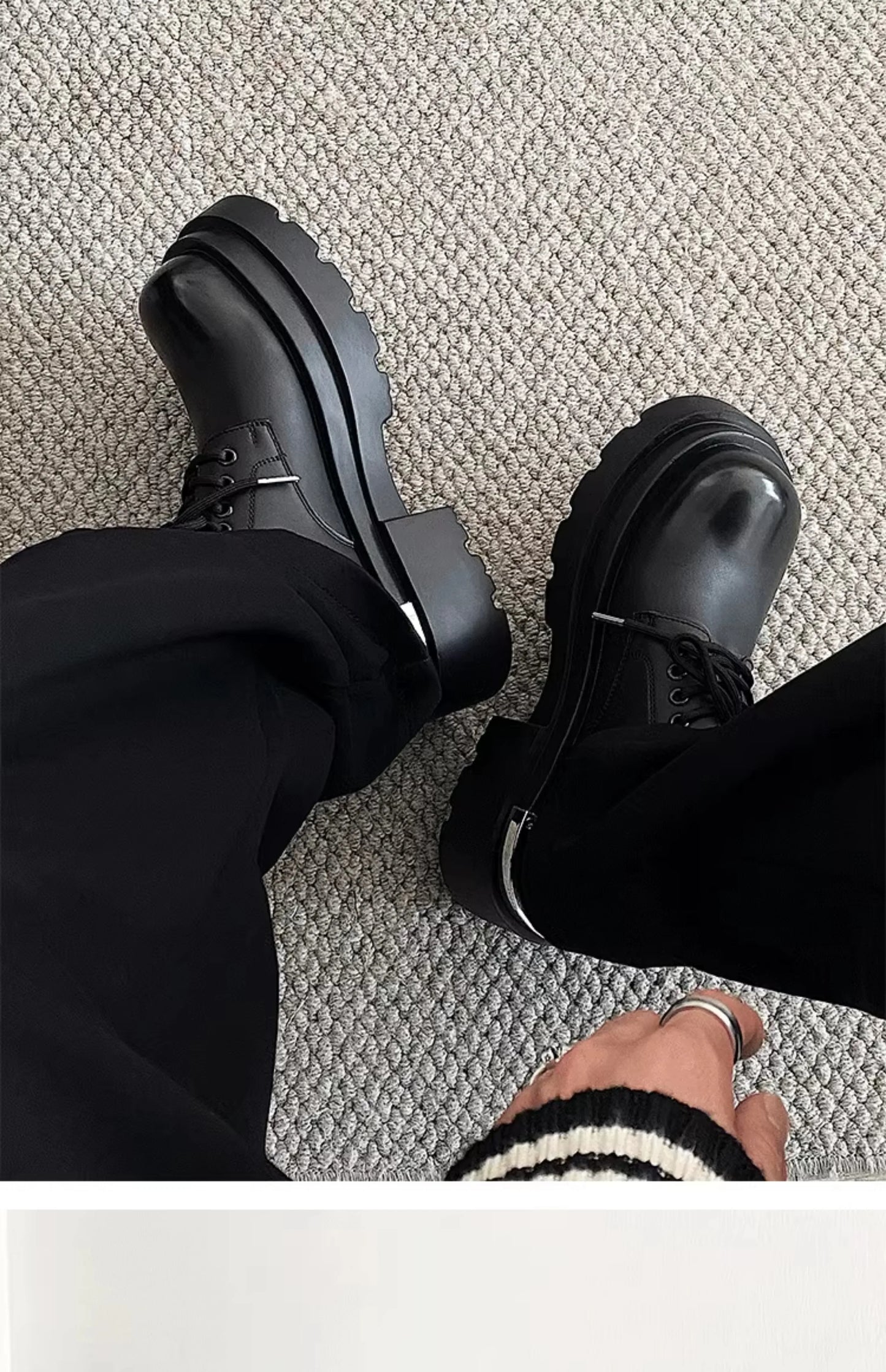 Original niche polished formal leather shoes new high-end feel thick sole with 7CM height increase big head casual shoes
